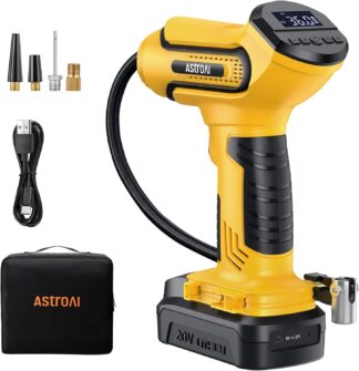 AstroAI Tire Inflator Air Compressor Cordless Car Tire Pump with 20V Rechargeable Li-ion Battery 150 PSI Portable Handheld Air Pump for Cars Motorcycles LS40791（C1） Yellow