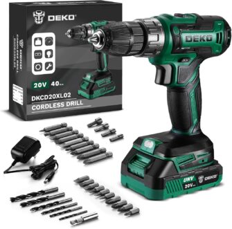 Power Drill Cordless: DEKO PRO Green Cordless Drill 20V Electric Power Drill Set Tool for Women Drills Cordless with Battery and Charger Drill Driver 20 Volt Drill Driver Kit