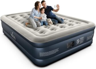 iDOO Air Mattress Queen with Built in Pump, 18" Comfort Inflatable Mattress, 3 Mins Inflation/Deflation Blow up Mattress for Home Guest & Travel, Queen Size Air Bed with Carry Bag, Matelas Gonflable