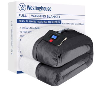 Westinghouse Electric Blanket Heated Blanket | 10 Heating Levels & 1 to 12 Hours Heating Time Settings | Flannel to Sherpa Reversible 80x84 Full Size | Machine Washable