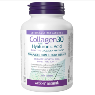 Webber Naturals Collagen30 with Hyaluronic Acid, Bioactive Collagen Peptides, 180 Tablets, Helps Reduce Joint Pain, Eye Wrinkles and Fine Facial Line