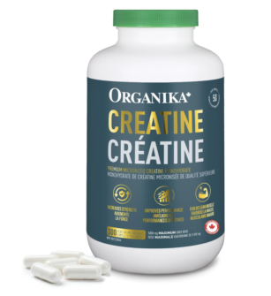 Organika Canadian-Made Creatine Capsules- Pure Micronized Creatine Monohydrate - Helps Build Lean Muscle, Improve Recovery and Performance for Men and Women- 300vcaps