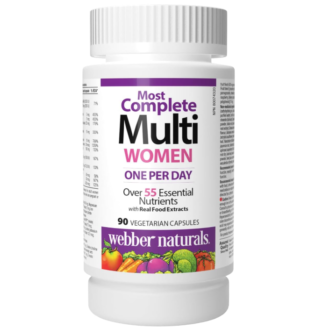 Webber Naturals Most Complete Multi For Women, 90 Capsules, One-Per-Day, Over 55 Vitamins, Minerals, and Whole Food Fruit and Vegetable Sources per Capsule, Vegetarian